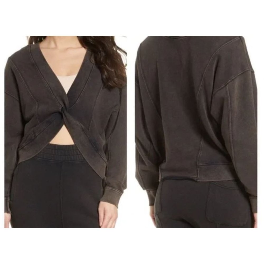 Free People Movement Go for the Gold Gray Black reversible Pullover sz Small